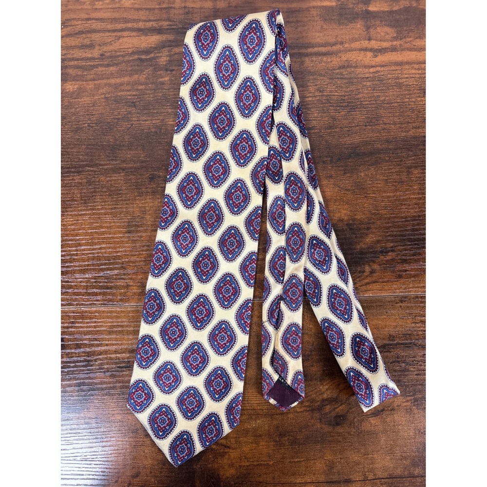 Christian Dior Monsieur Silk Tie Medallion Geometric Burgundy Blue Cream 3.75"